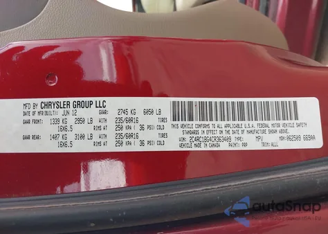 2012 Chrysler Town & Country Touring z USA, uszkodzony, nr VIN 2C4RC1BG4CR363409